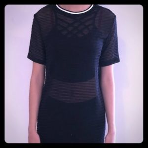XS Black Mesh Short Sleeve Long Shirt